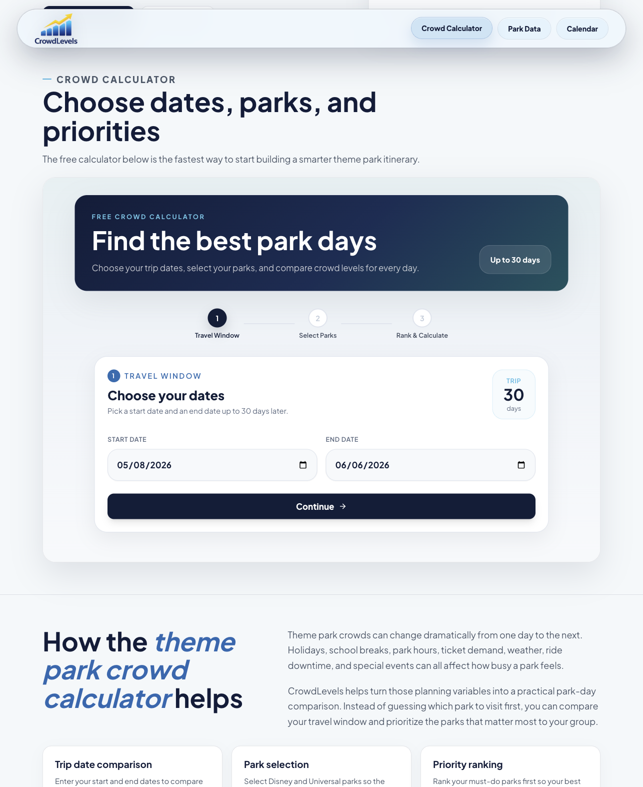 Crowd Calculator results comparing park dates