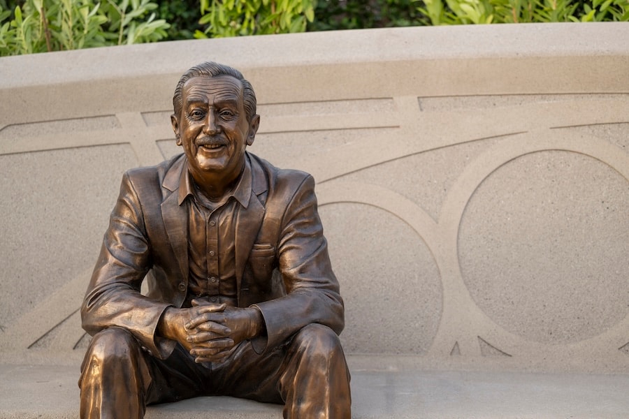 Close view of the Walt the Dreamer statue at EPCOT's World Celebration Gardens