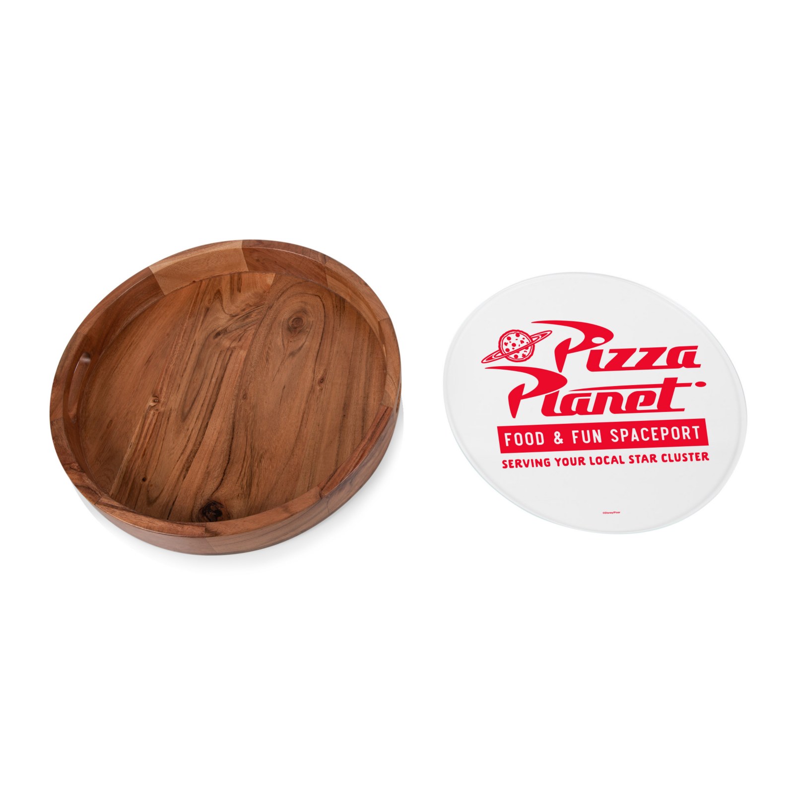 Top view of the Pizza Planet serving tray