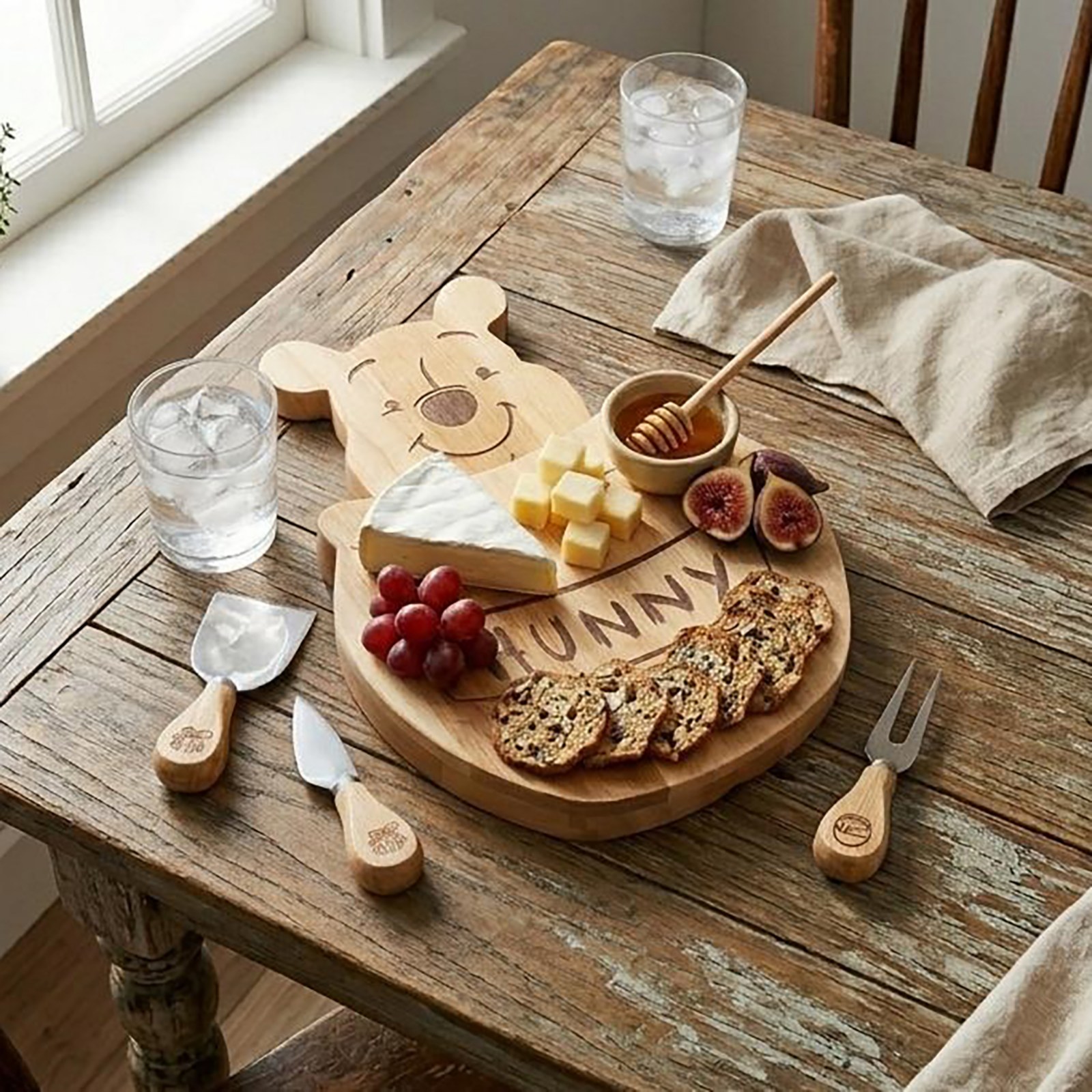 Pooh honey pot board with cheese-tool drawer open