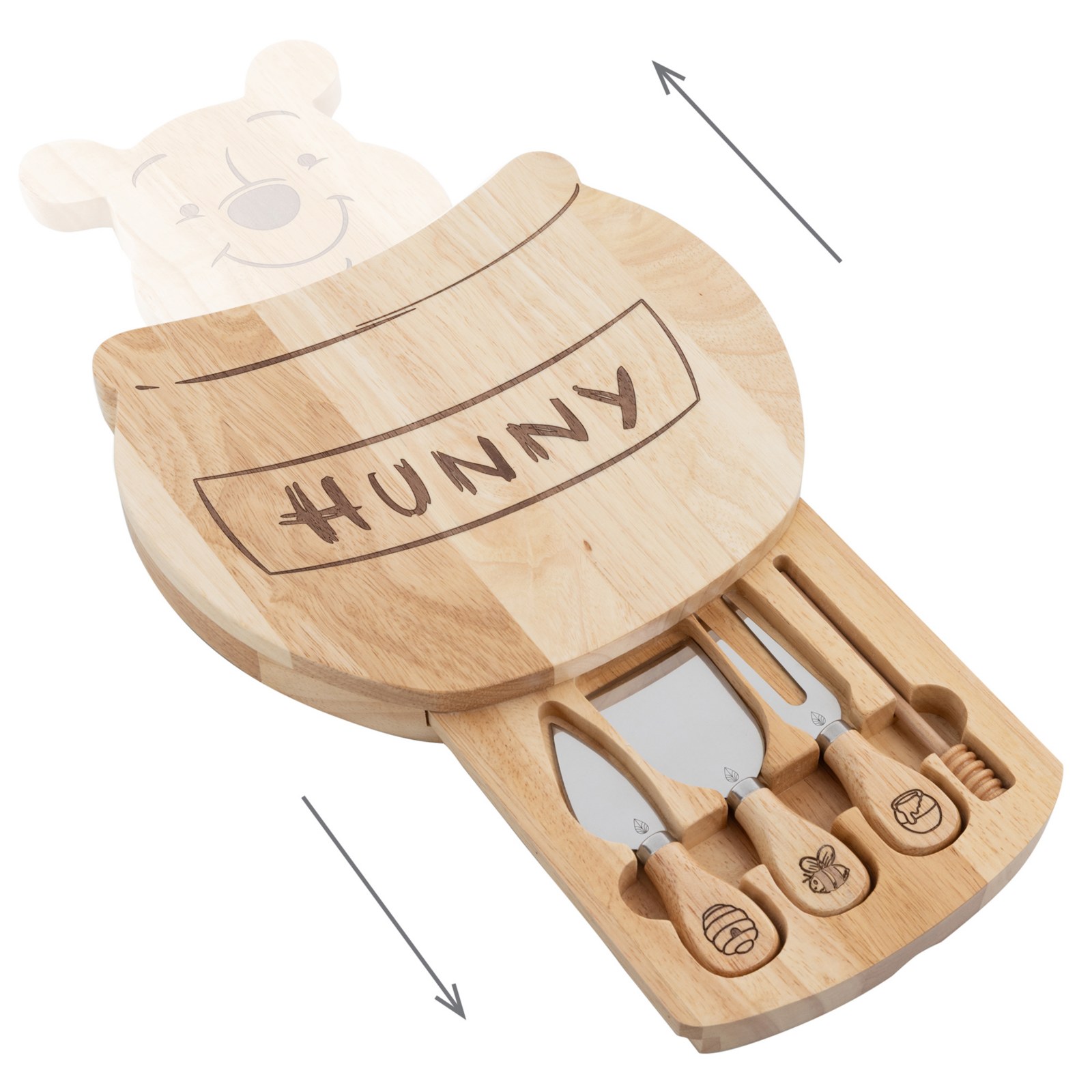 Pooh honey pot board with tools arranged beside it