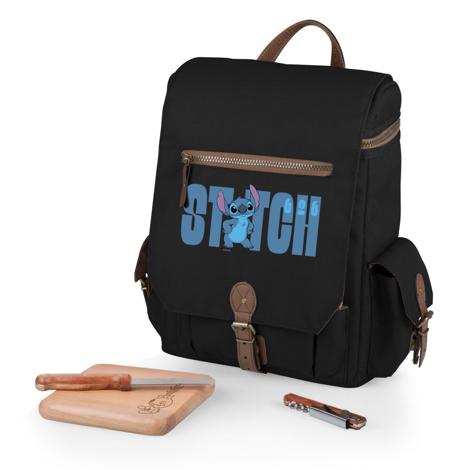Black Lilo and Stitch three-bottle wine tote