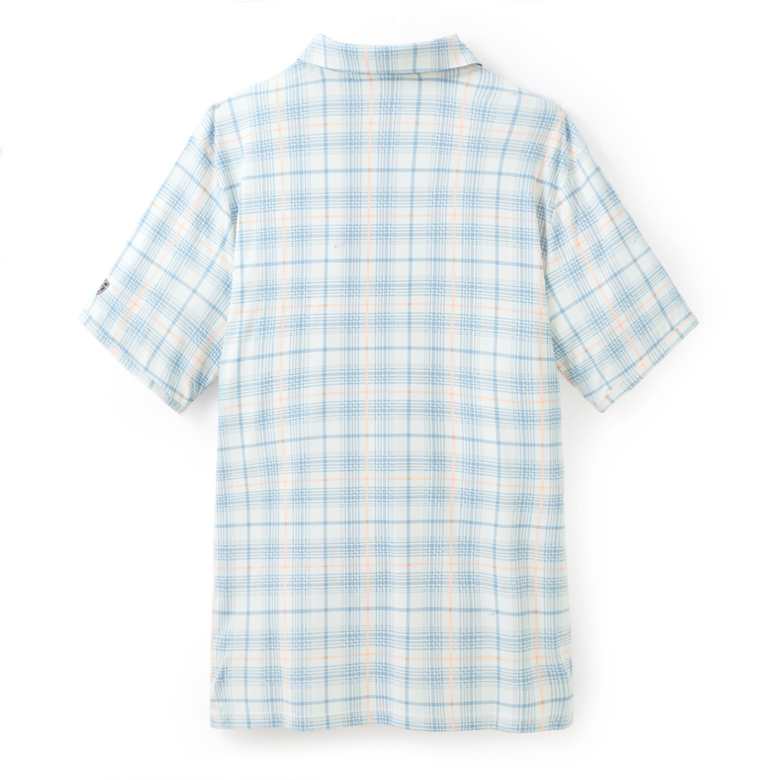 Back view of the light blue Mickey Mouse plaid Nike polo