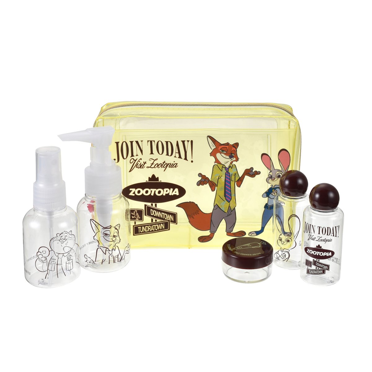 Zootopia travel bottle and case set in a pouch from Disney Store Japan