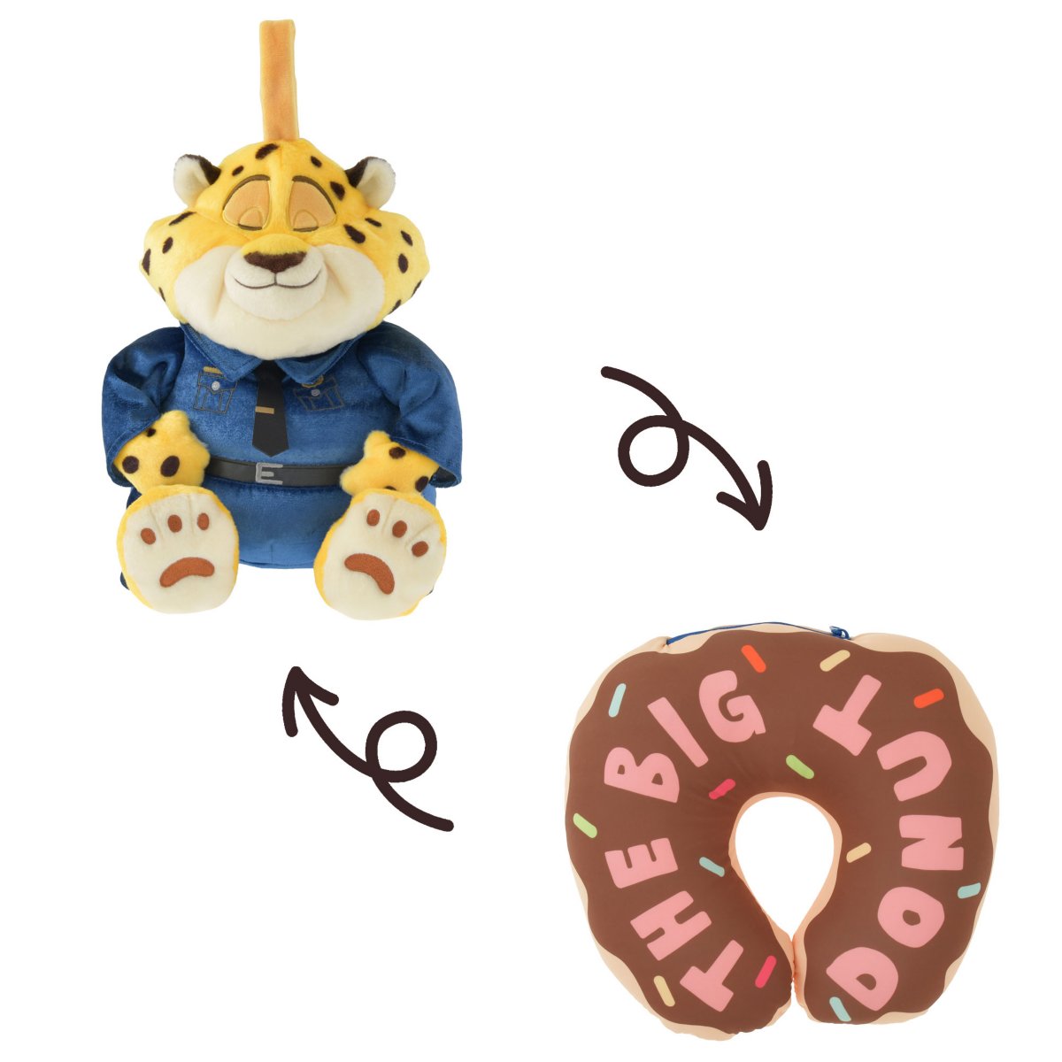 Clawhauser two-way neck pillow from Disney Store Japan’s Zootopia Travel collection