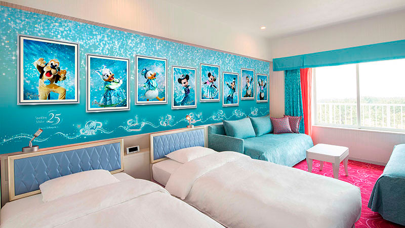Wish B garden-side room with underwater-style Disney character portraits