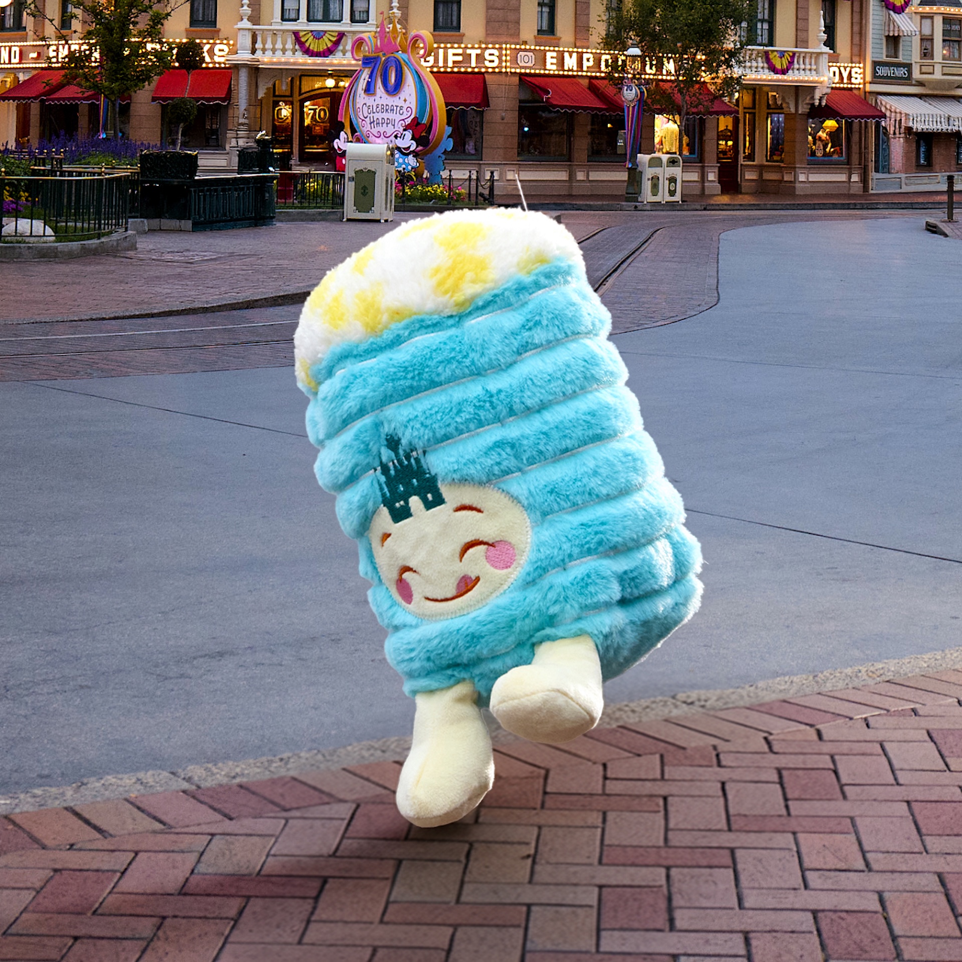 Blue and white Disney Iconics popcorn box plush