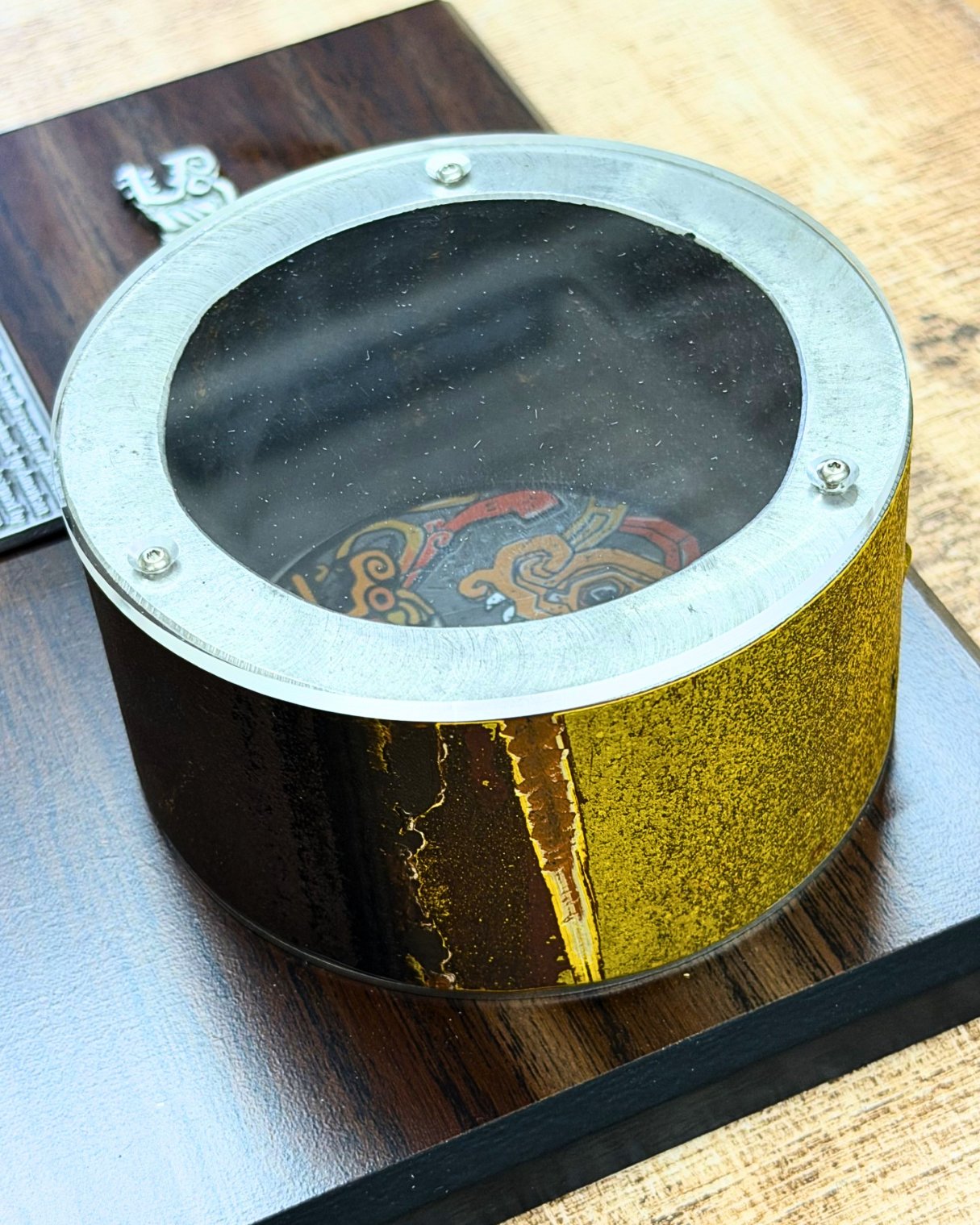 Close view of the Montezooma&rsquo;s Revenge original track piece in its display
