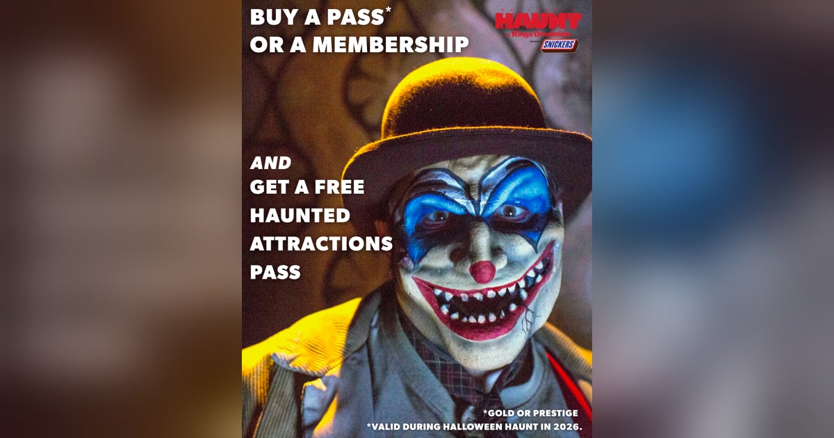 Kings Dominion Halloween Haunt promotion for a free 2026 Haunted Attractions Pass