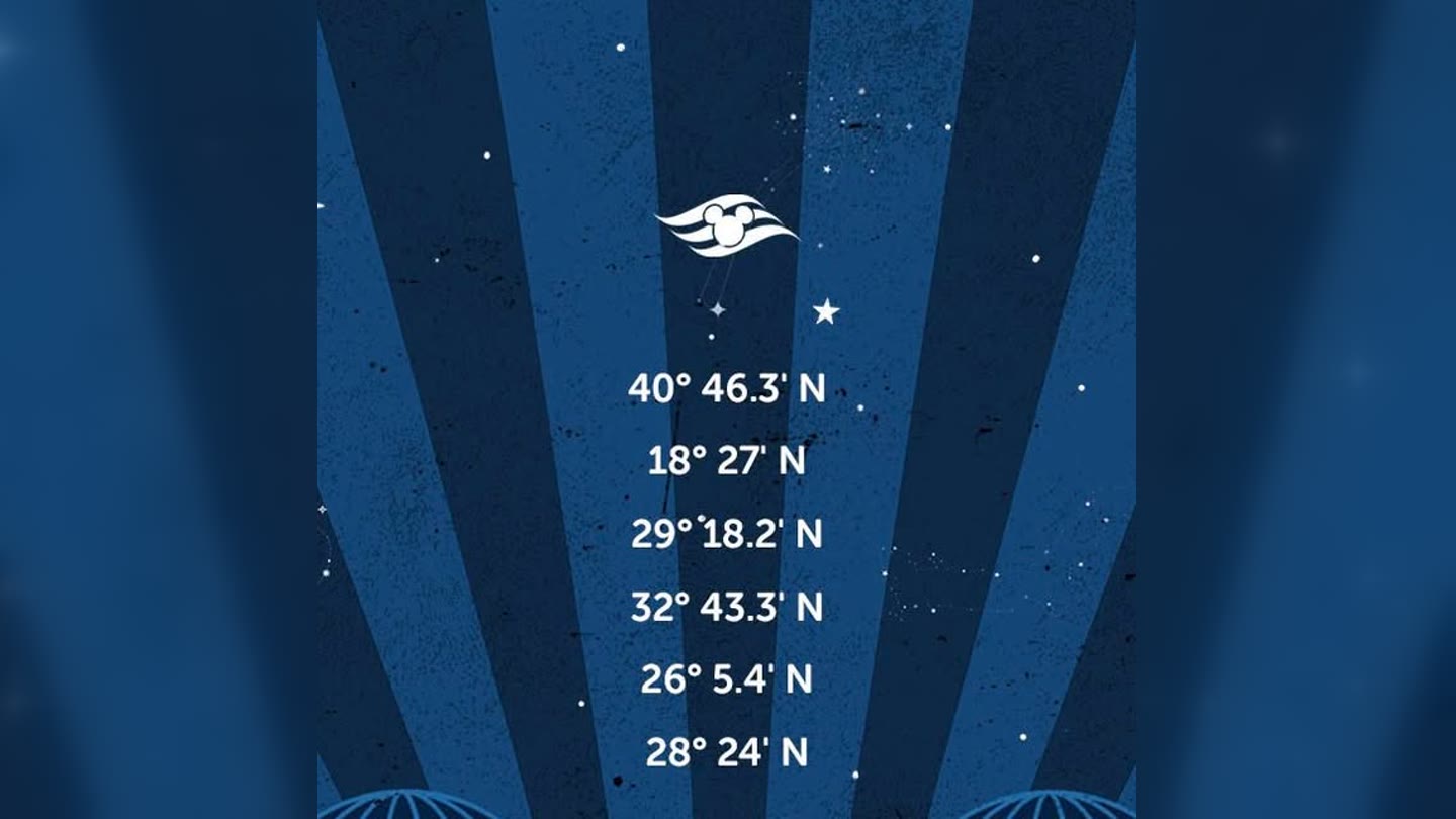 Disney Cruise Line teaser graphic listing six northern coordinates