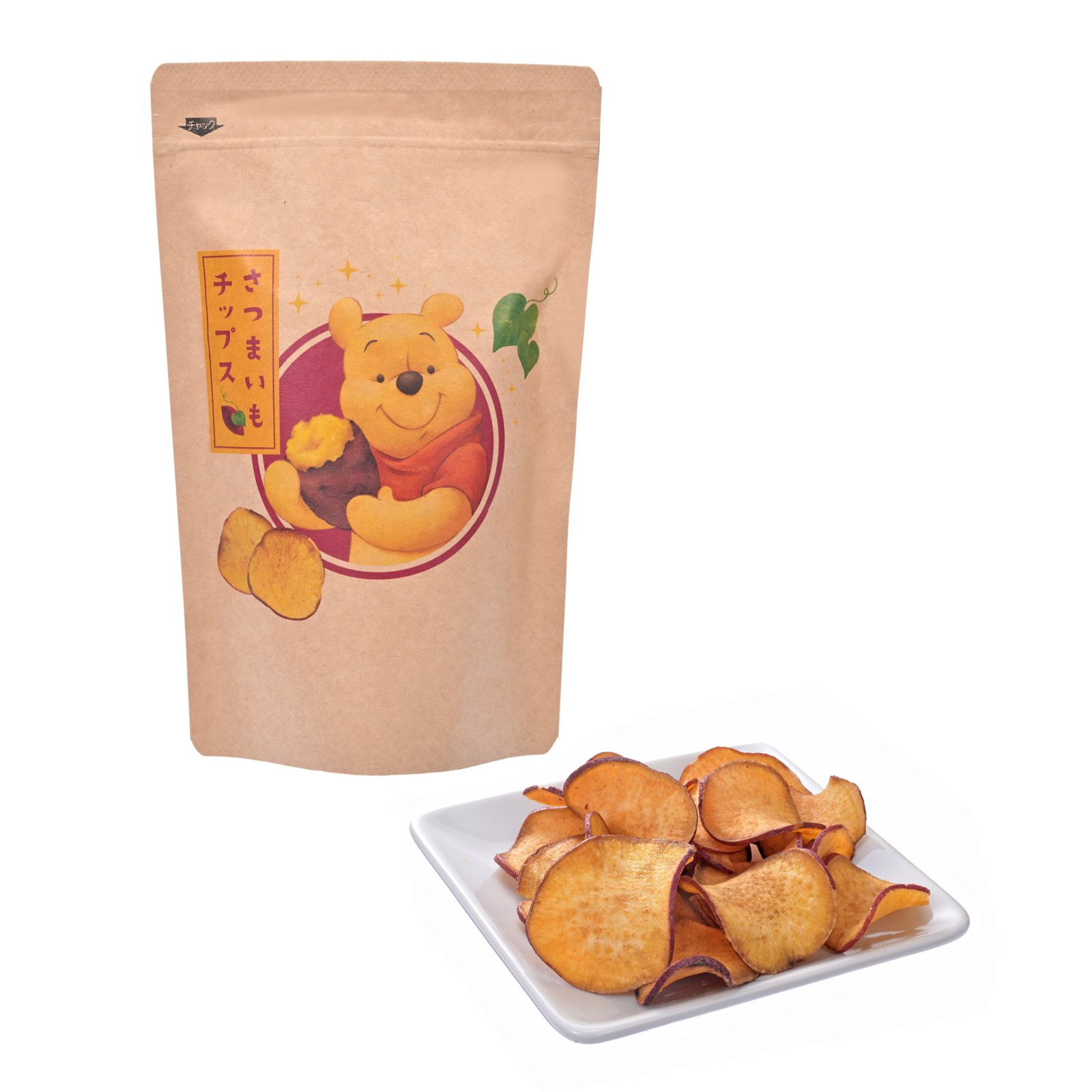 Pooh sweet-potato chips in a resealable bag from Disney Store Japan