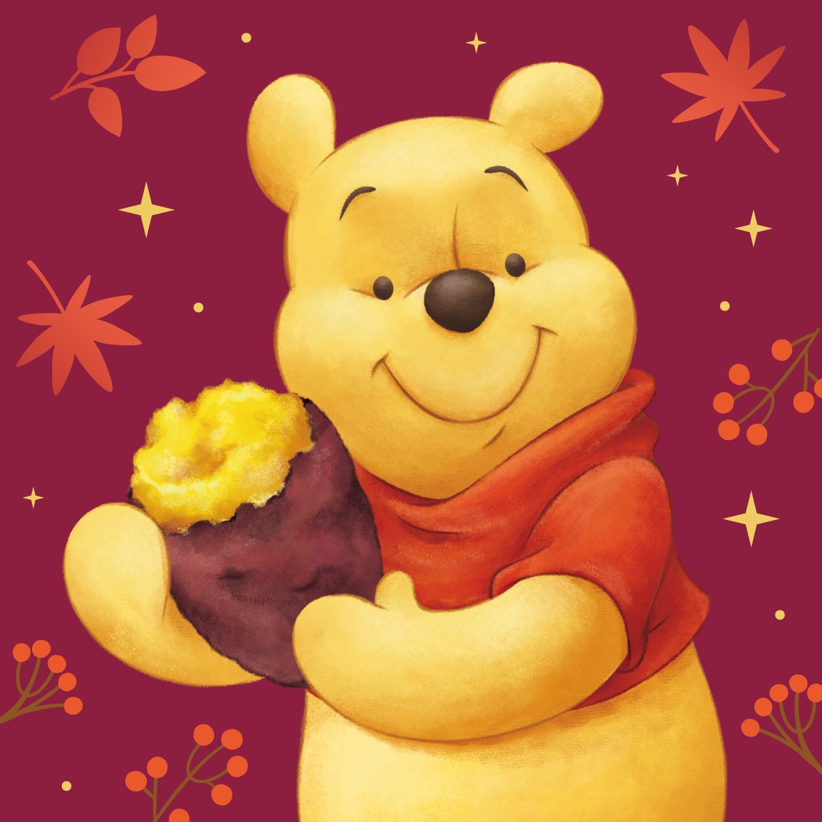 Winnie the Pooh holds a sweet potato in Disney Store Japan's autumn announcement art
