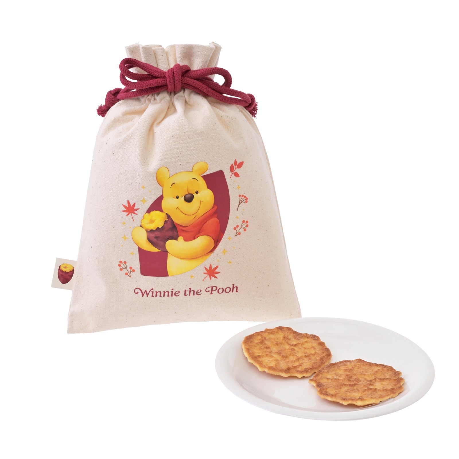 Pooh waffle cookies in a drawstring pouch from Disney Store Japan