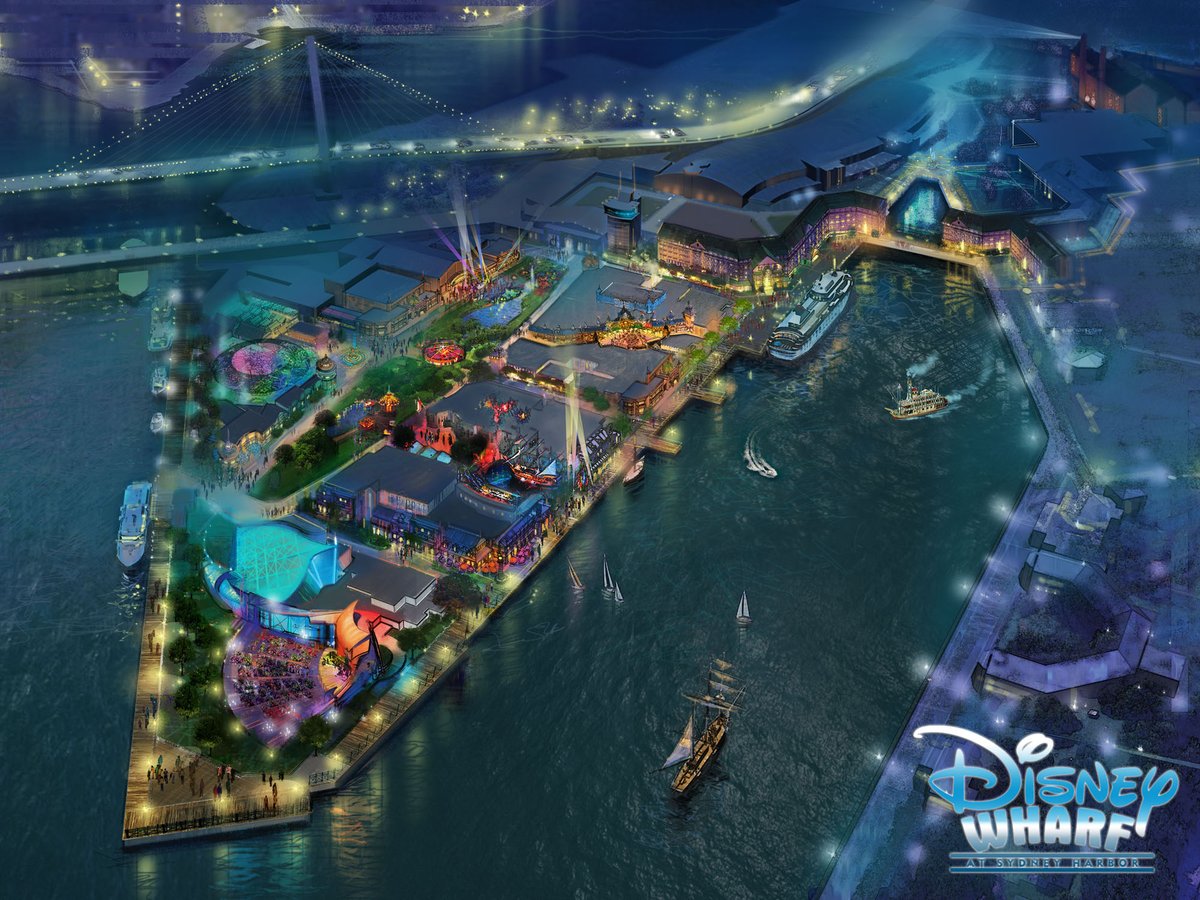 Aerial concept art for Disney Wharf at Sydney Harbour
