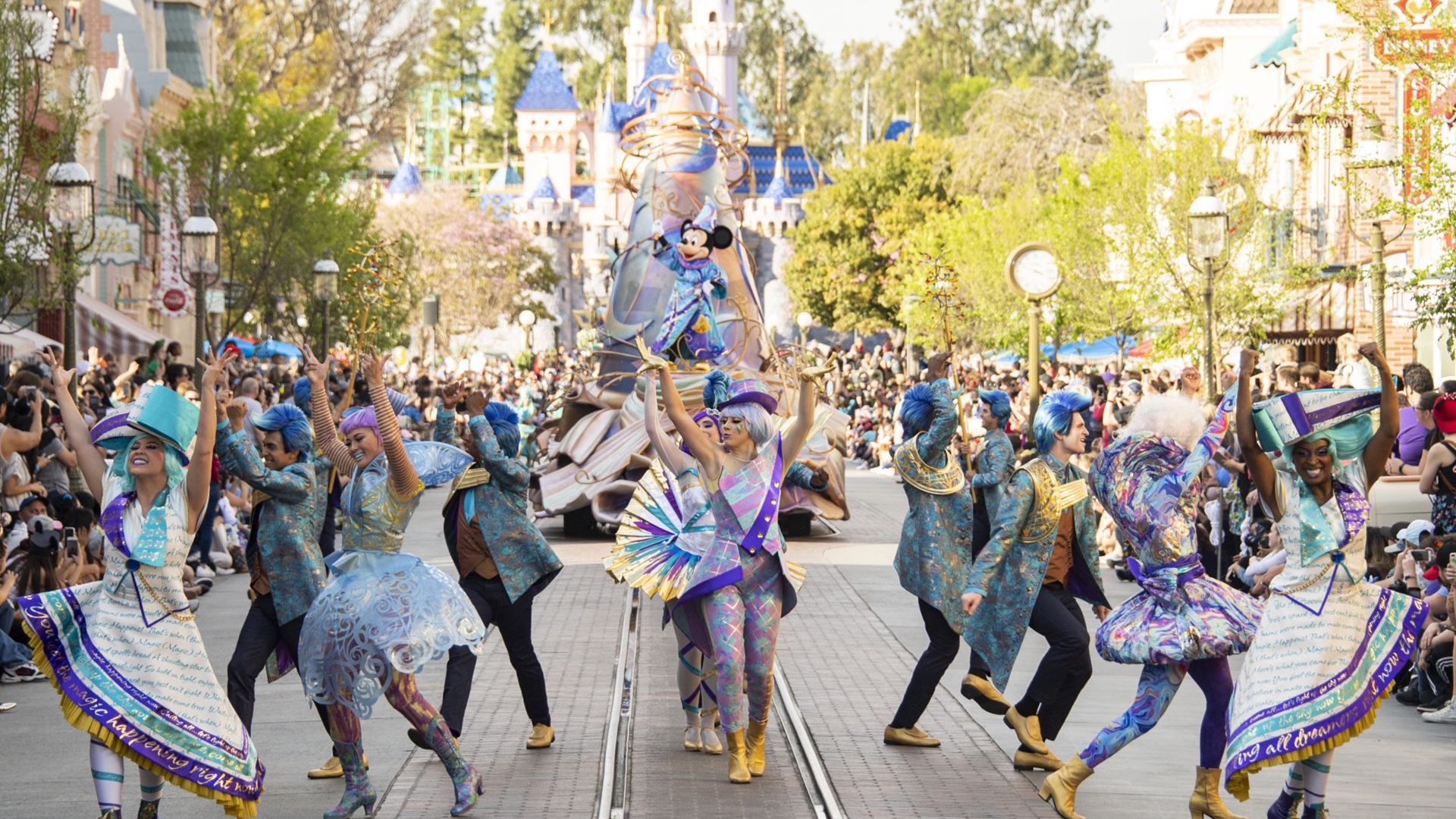 Disneyland Resort entertainment with fireworks above Sleeping Beauty Castle