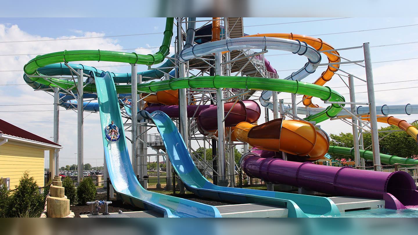 Colorful water slides at Kings Island’s Soak City water park