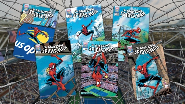 Six Spider-Man comic covers from the US Open collaboration