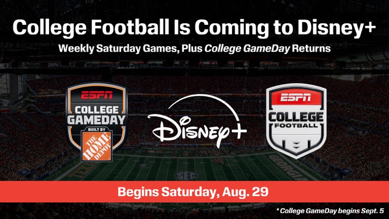 Official ESPN and Disney+ graphic announcing weekly college football games and College GameDay