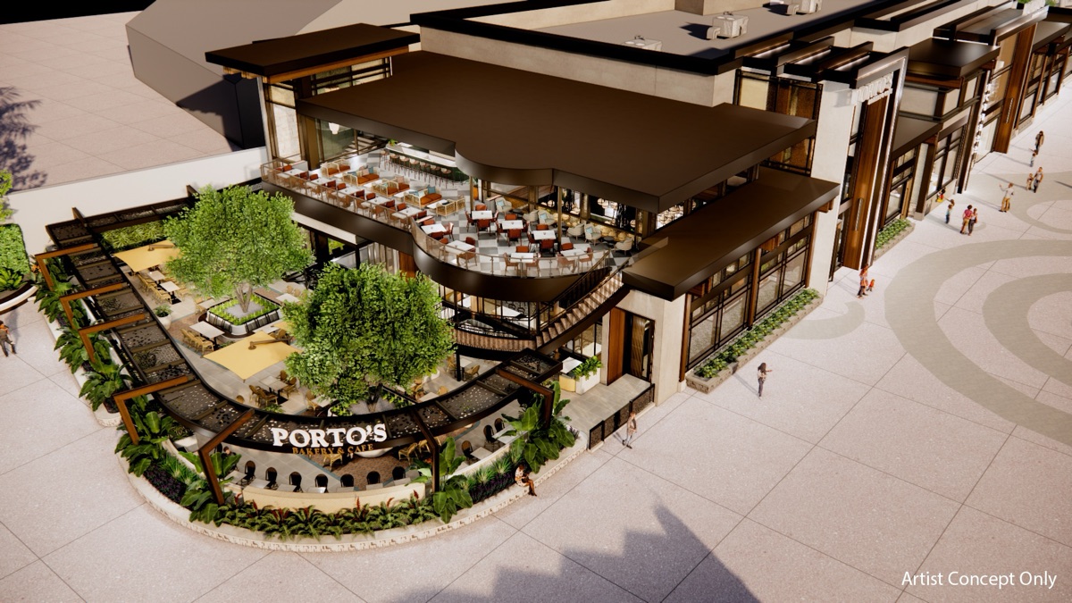 Porto’s Bakery and Cafe Downtown Disney exterior rendering