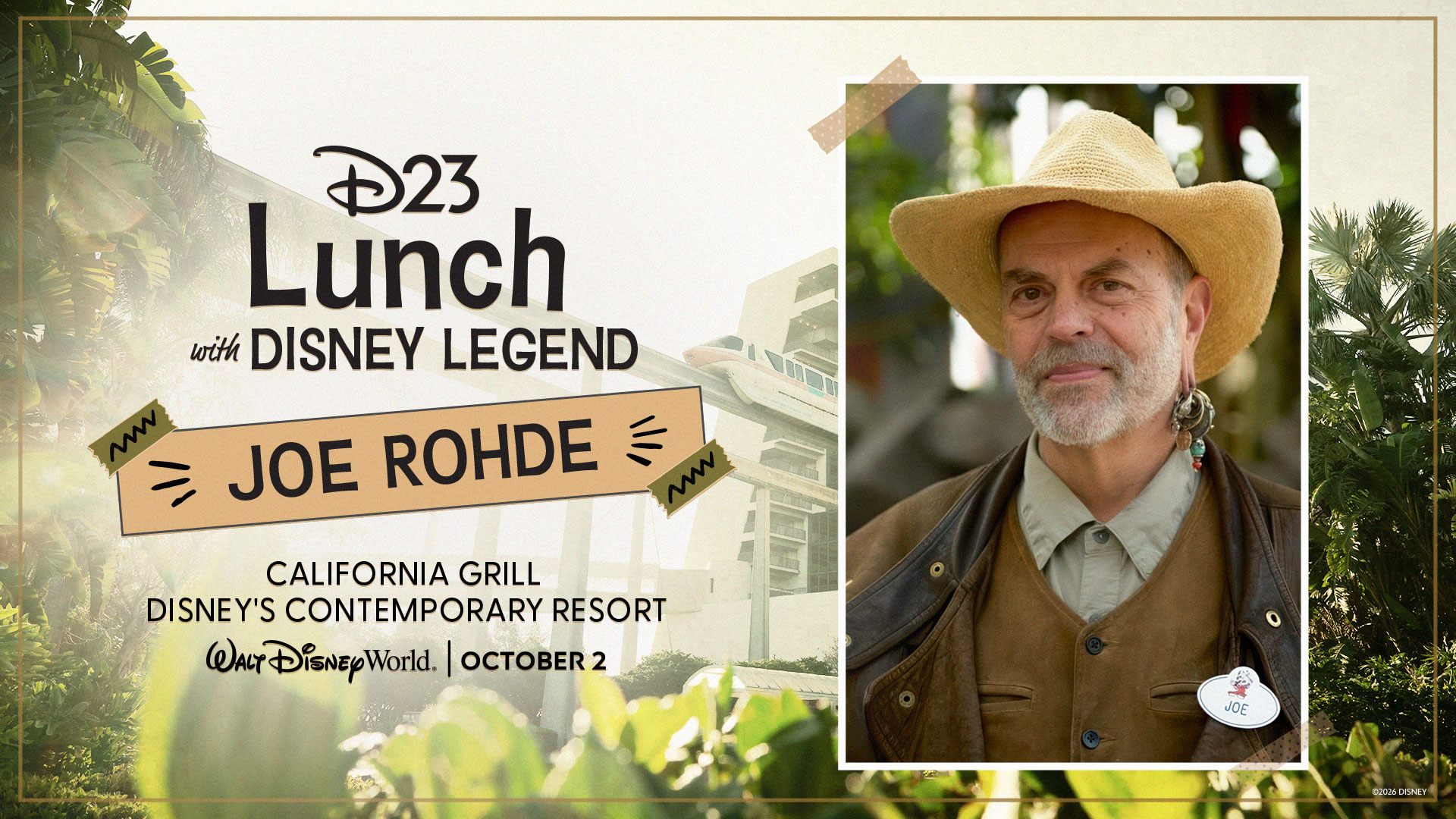 D23 promotional graphic for a Joe Rohde lunch at California Grill on October 2