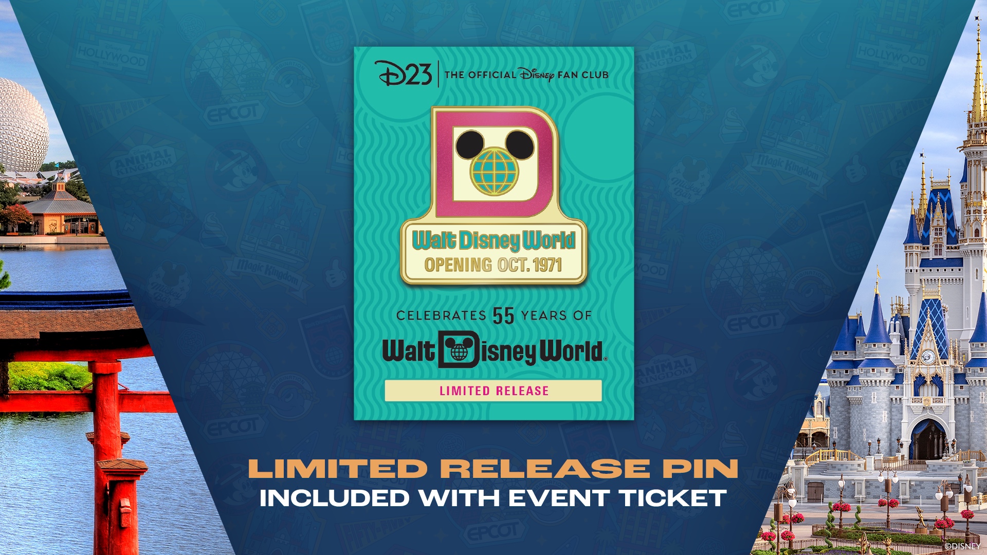 D23 promotional graphic for the 55 Magical Years of Storytelling event at Walt Disney World