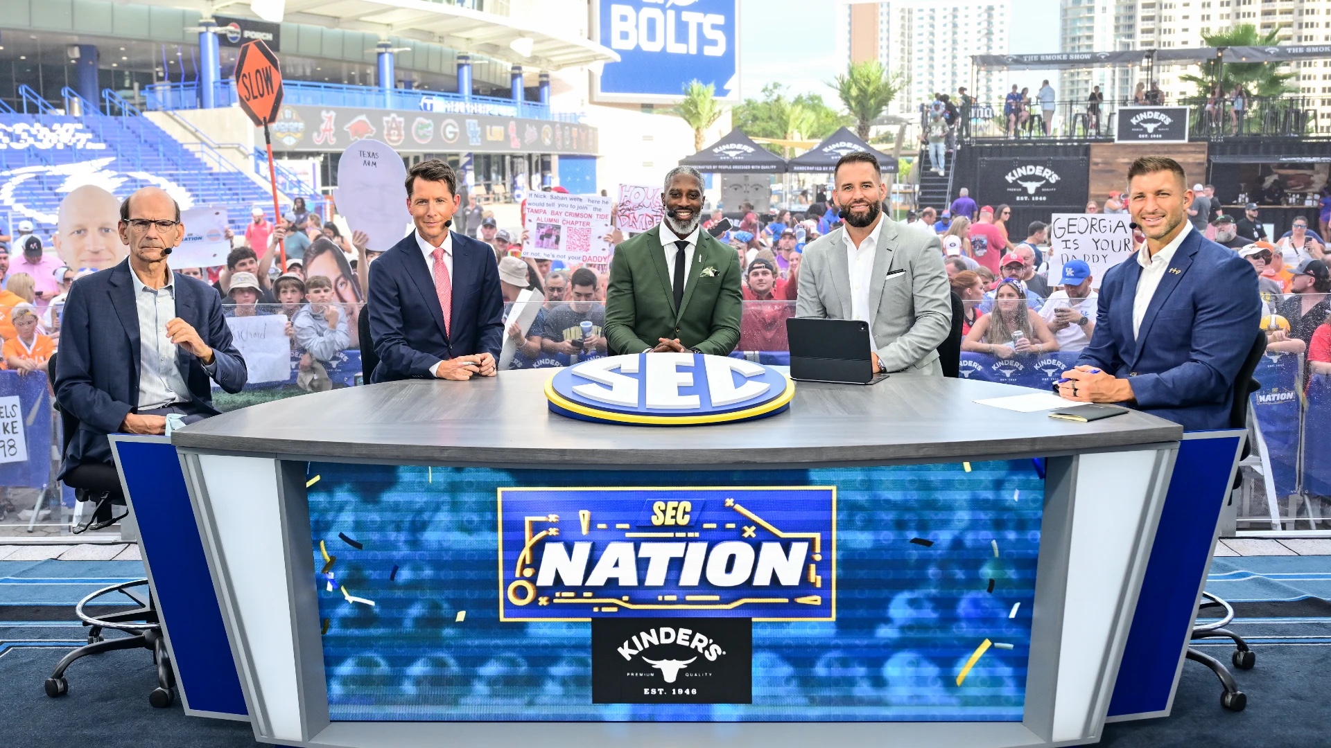 SEC Nation host and analysts at the program's studio desk