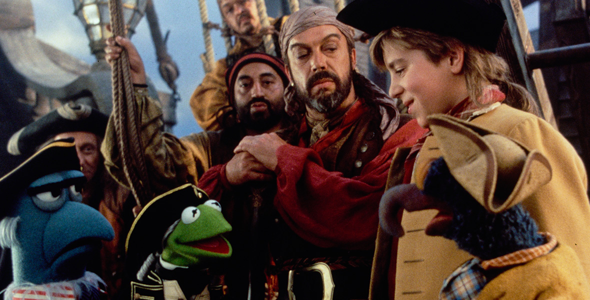 Tim Curry as Long John Silver with Kermit the Frog and Jim Hawkins in Muppet Treasure Island