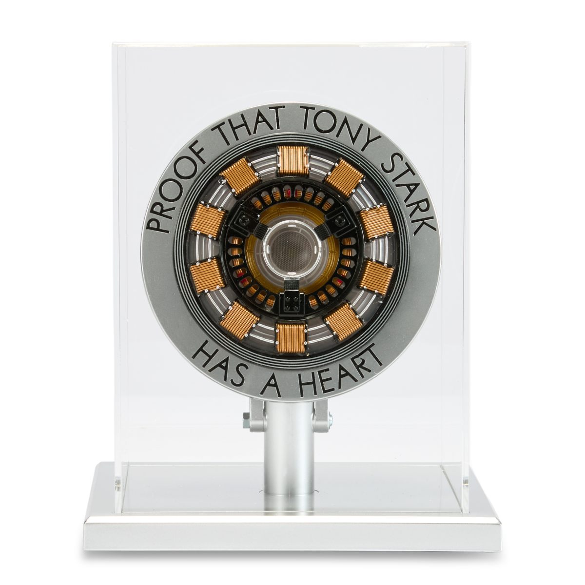 Iron Man Mark I Arc Reactor in an illuminated display case