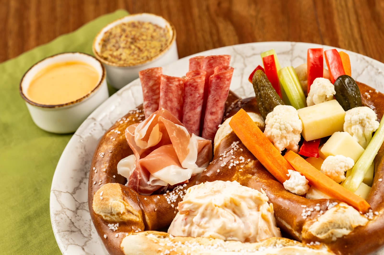 A shareable pretzel board photographed for The Turf Club Lounge at Disney’s Saratoga Springs Resort & Spa