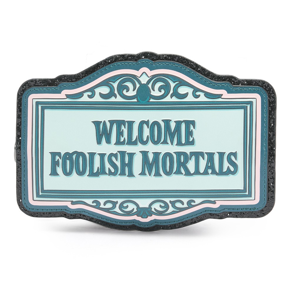 The Haunted Mansion Pouch by Stoney Clover Lane with a Welcome Foolish Mortals sign