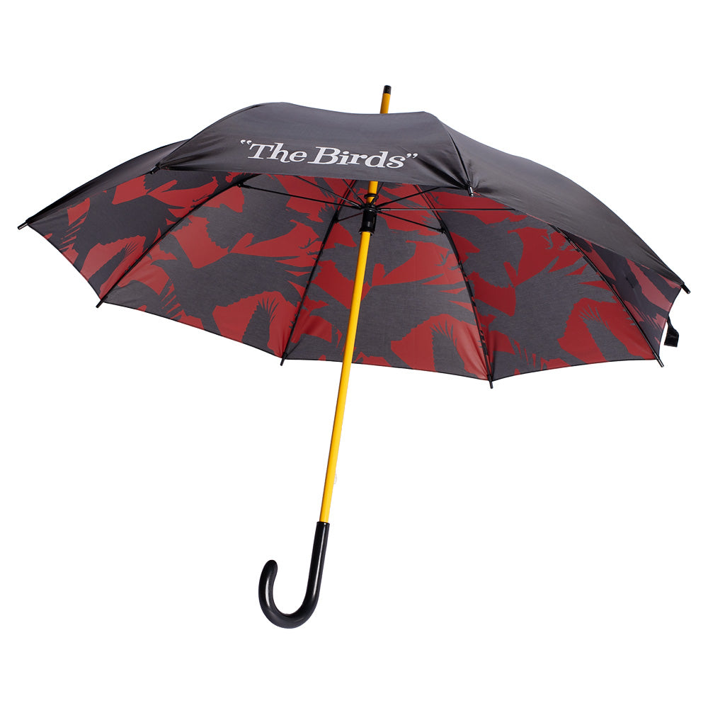 The Birds umbrella with black and red bird artwork from Shop Universal