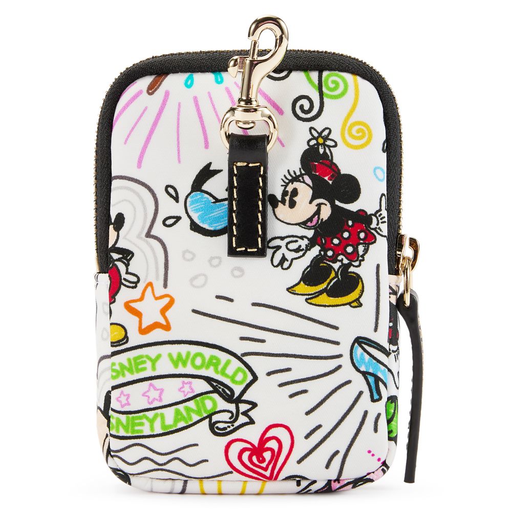 Back of the Disney Sketch Dooney and Bourke pouch bag with clip and Disney Parks banners