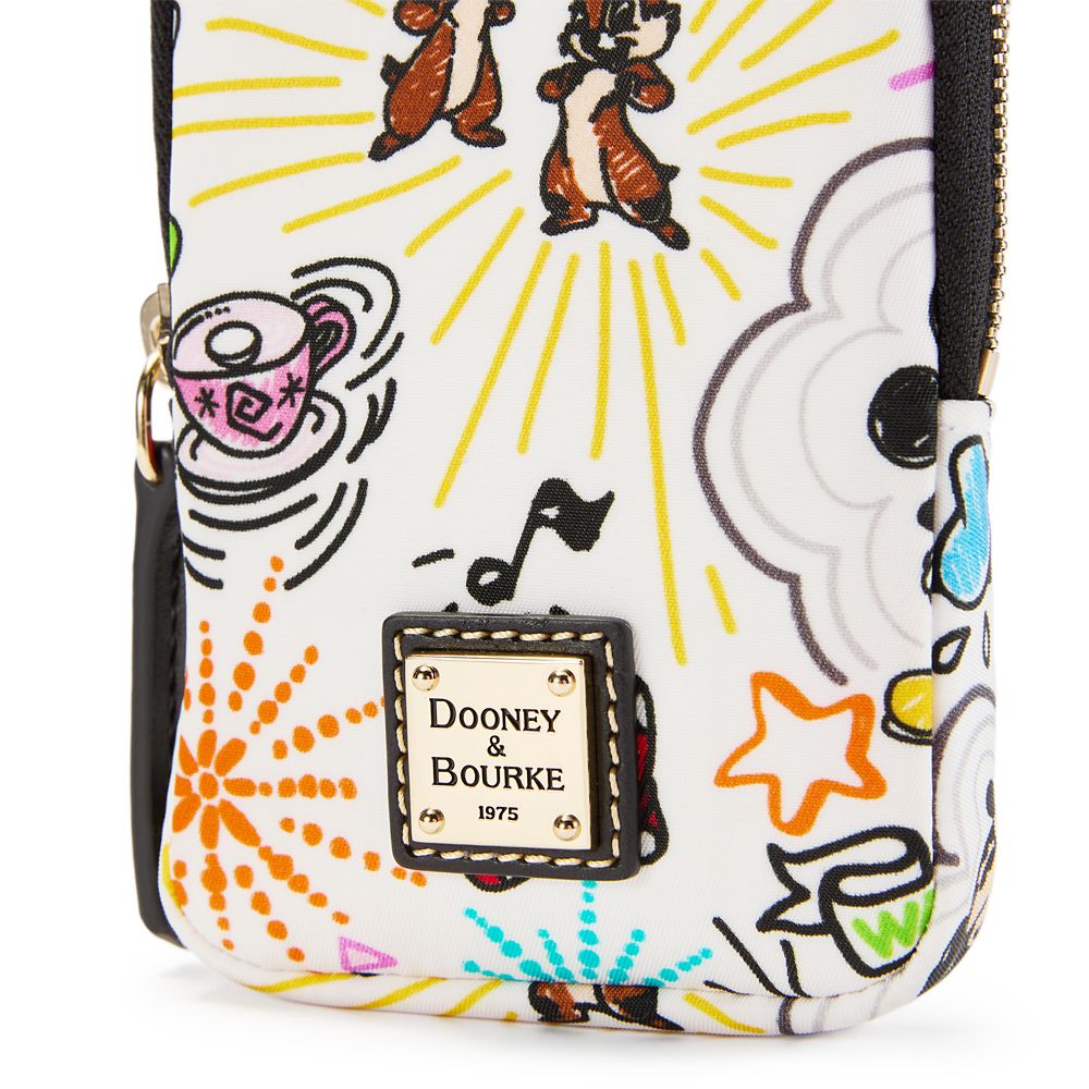 Close view of the Disney Sketch Dooney and Bourke pouch bag print and label