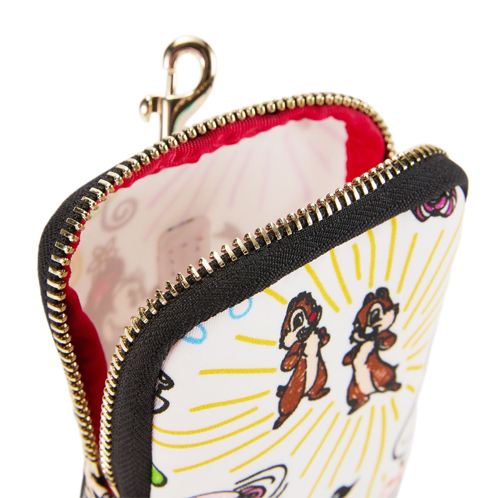 Open Disney Sketch Dooney and Bourke pouch bag showing its lining and clip
