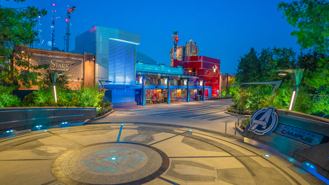 Avengers Campus at Disney California Adventure at night