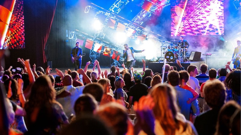 The Beach Boys perform for a crowd at the Eat to the Beat Concert Series