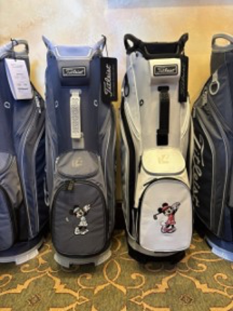 Minnie Mouse and Mickey Mouse Titleist golf bags at Walt Disney World Golf