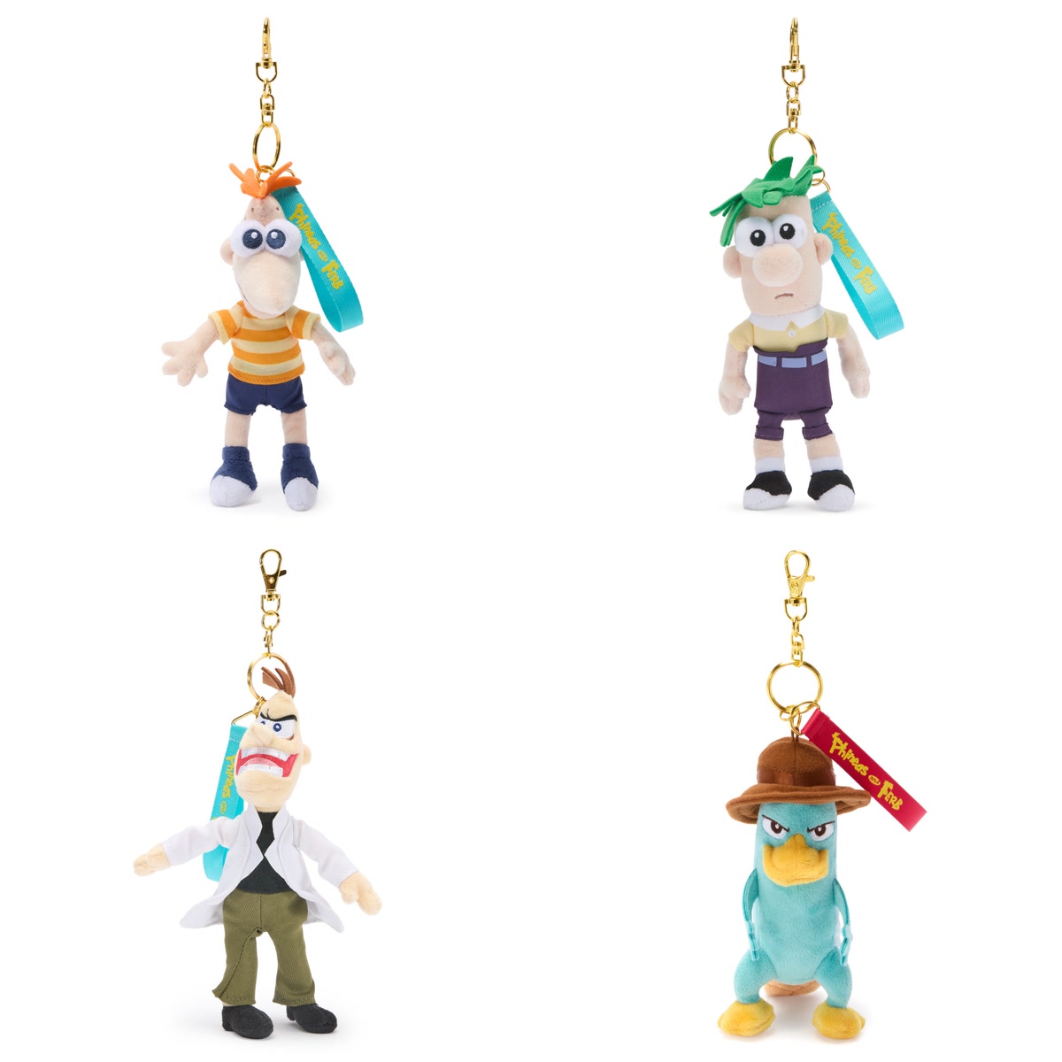 Four Phineas and Ferb plush keychain charms from Disney Store Japan