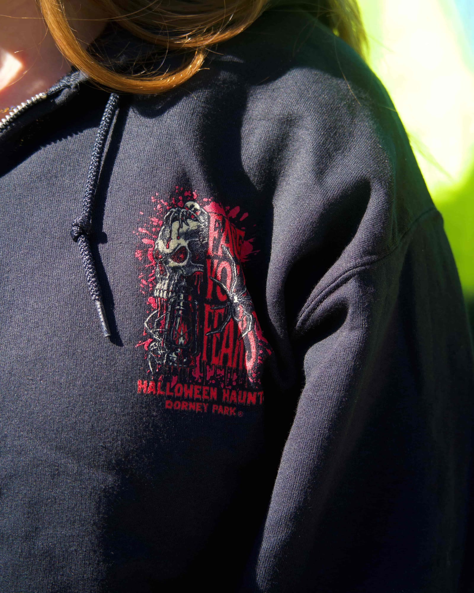 Dorney Park Halloween Haunt hoodie detail from the 2027 pass offer