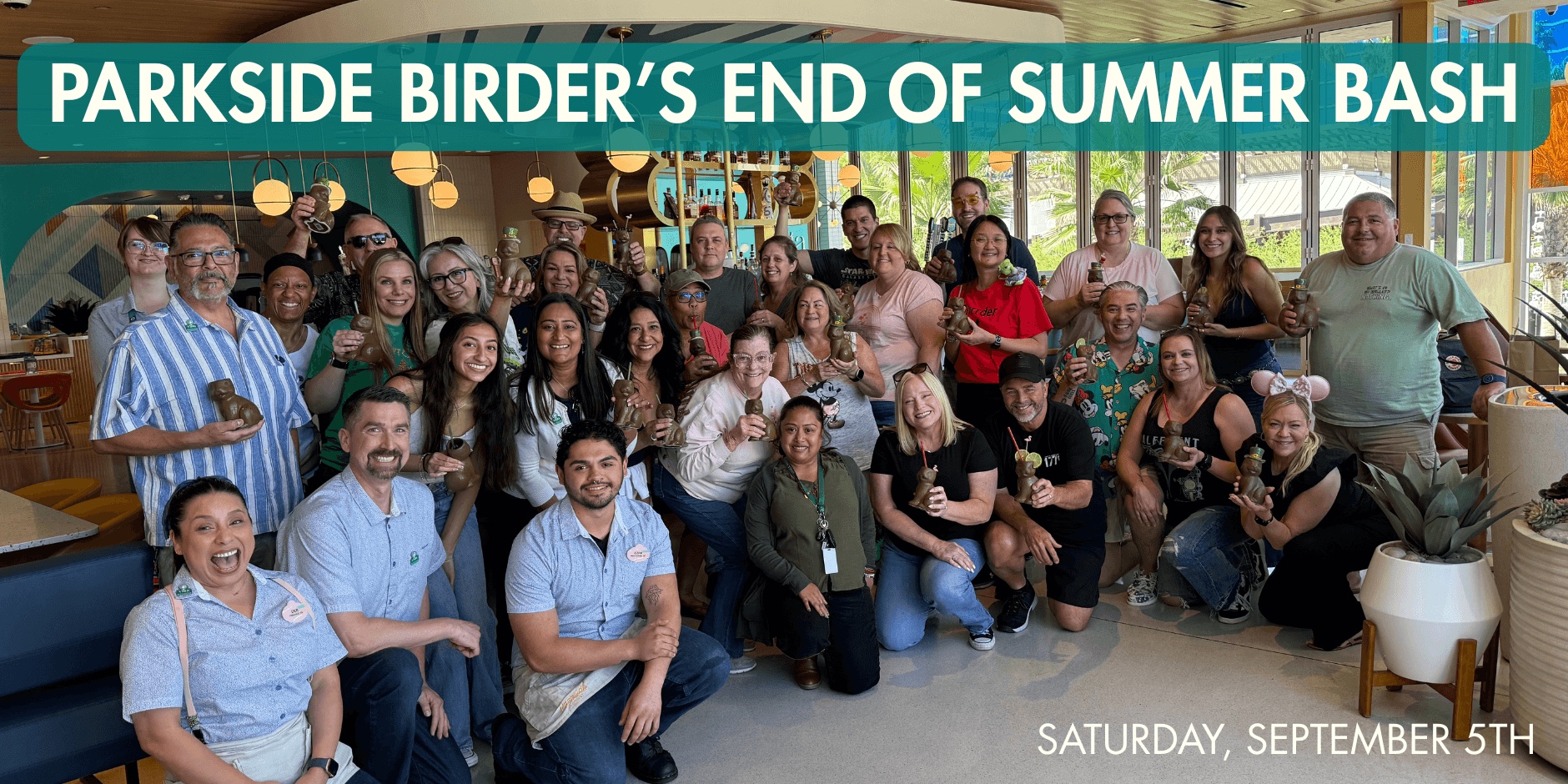 Parkside Birder’s End of Summer Bash promotional graphic with a group photo and September 5 date