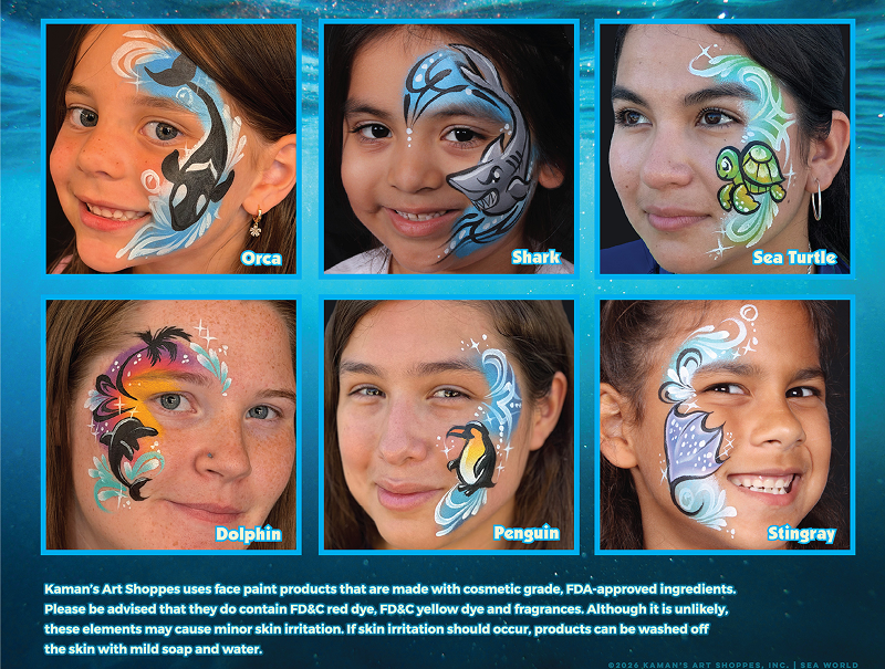 SeaWorld Orlando animal face-painting menu