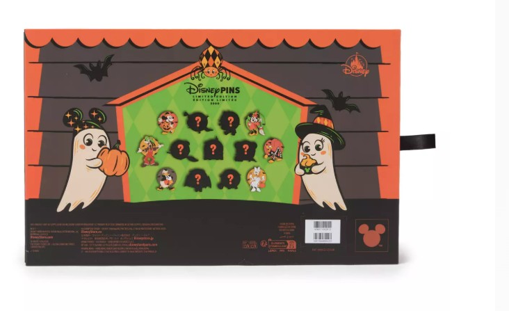 Back packaging for the Mickey and Friends Halloween countdown pin set