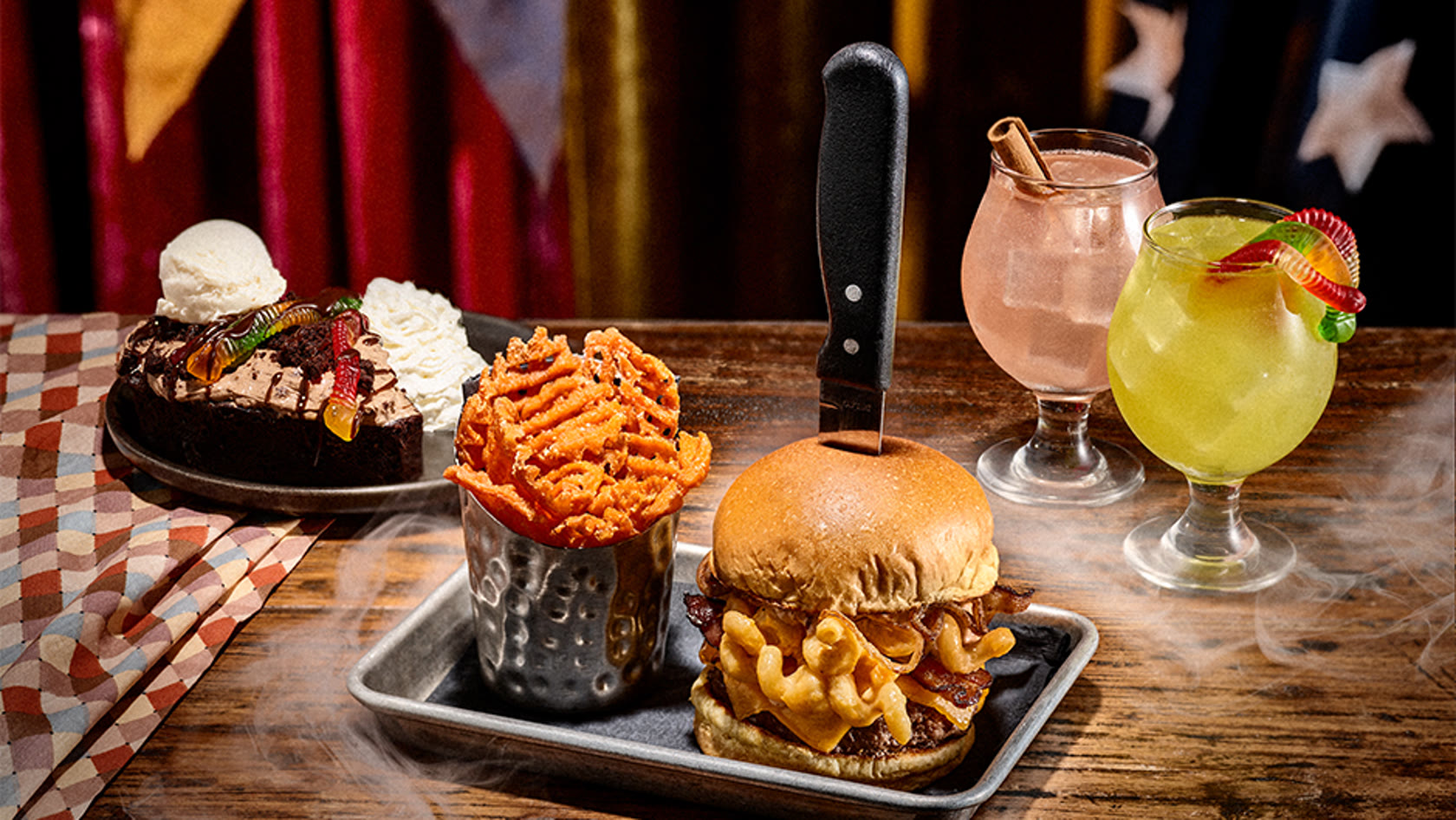 Halloween Horror Nights burger, dessert and drinks at NBC Sports Grill & Brew in CityWalk Hollywood