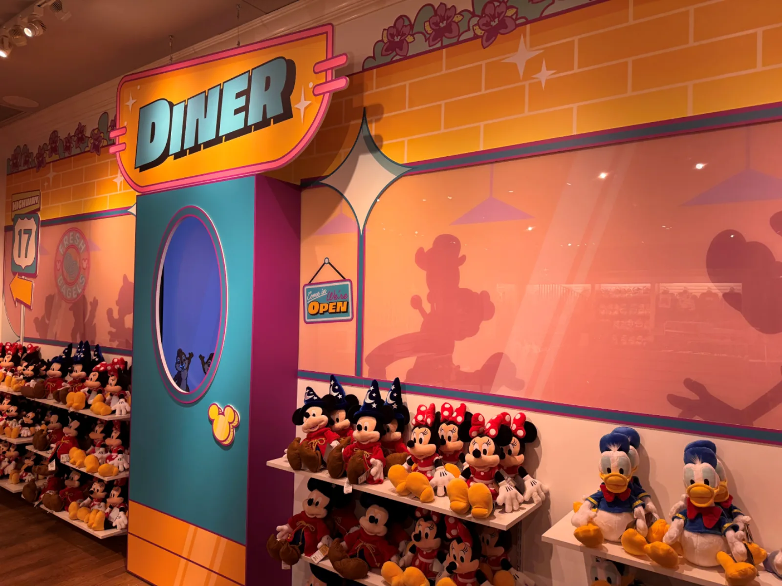 Diner-themed plush merchandise at the Paramus Disney Store