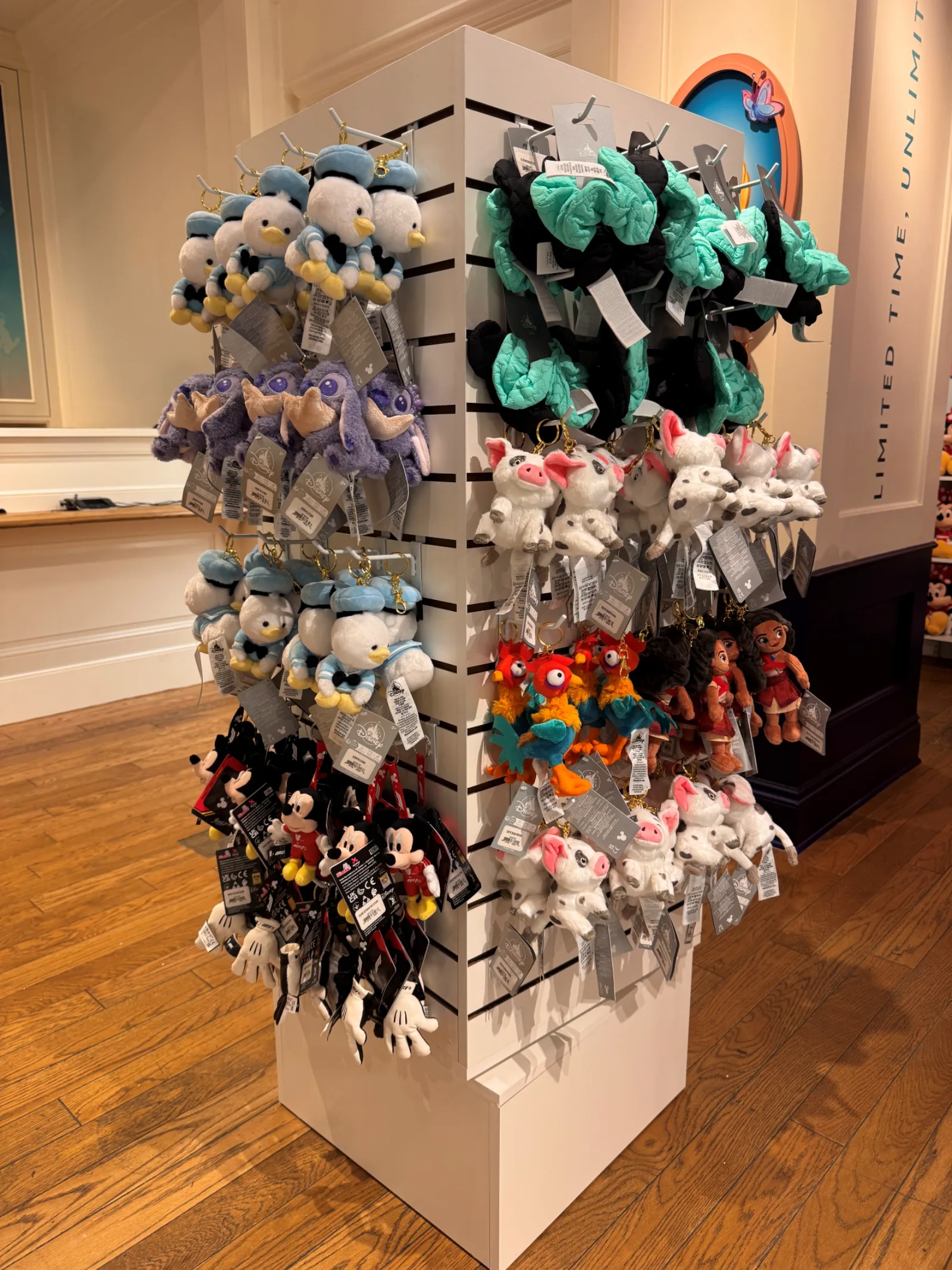 Disney plush keychains at the Paramus store
