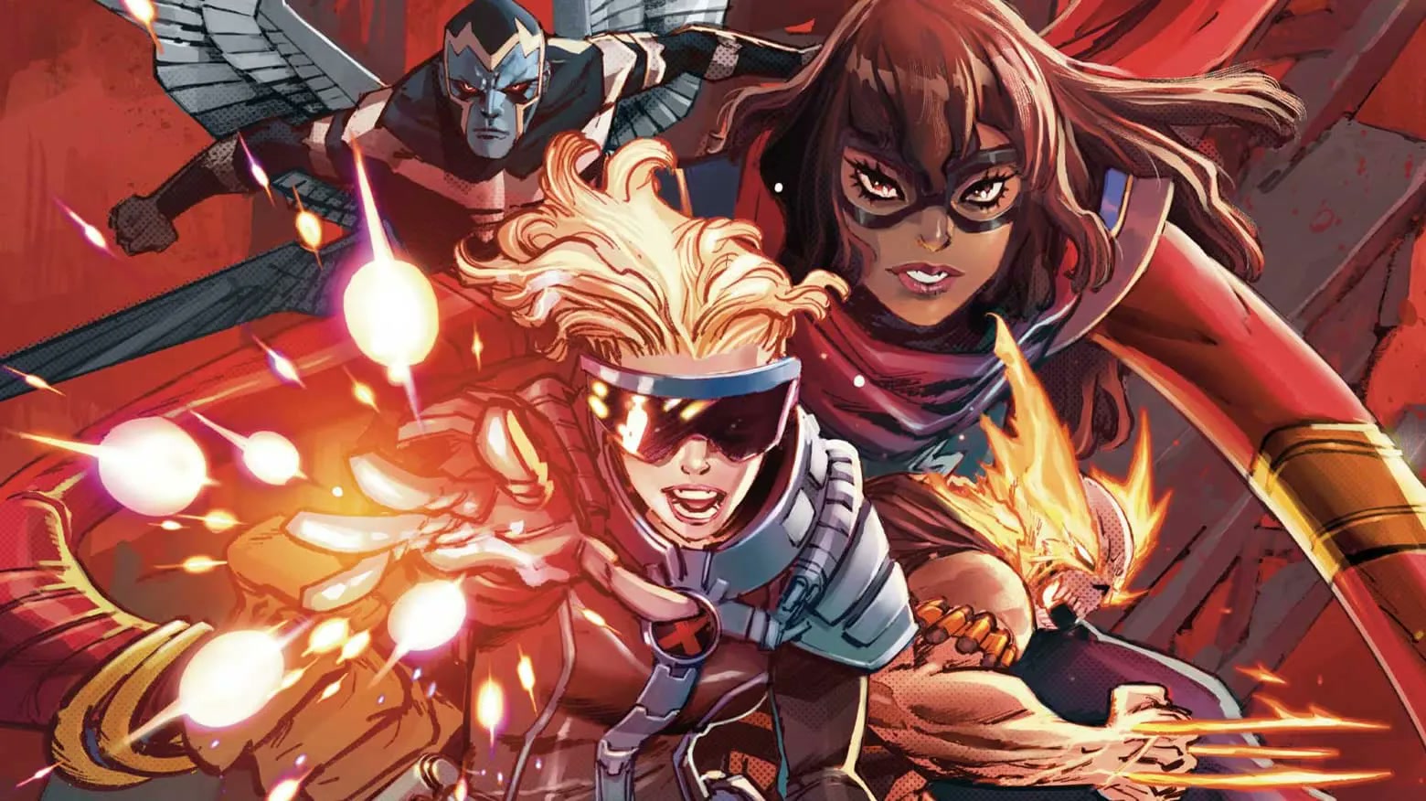 Boom-Boom with Archangel, Ms. Marvel and Hellverine in Fugitive X-Force artwork