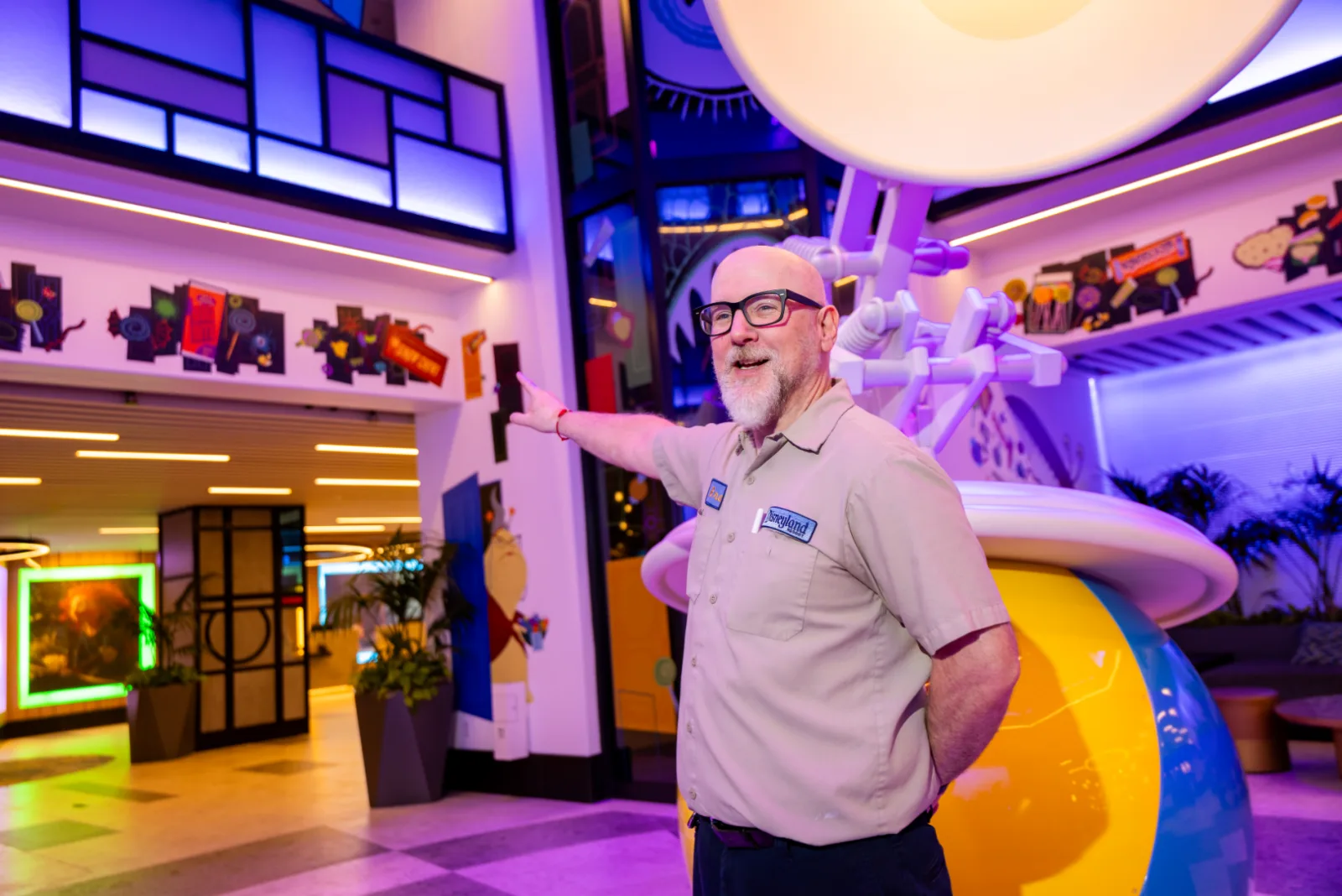 Pixar Place Hotel Halloween decor with colorful Monsters, Inc. artwork