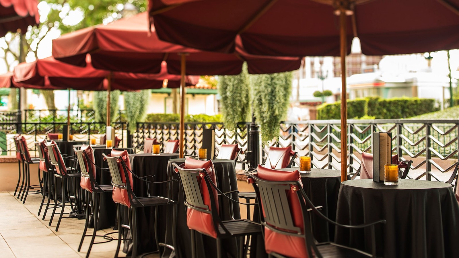 Earlier patio layout with umbrellas, before the 2026 refurbishment.