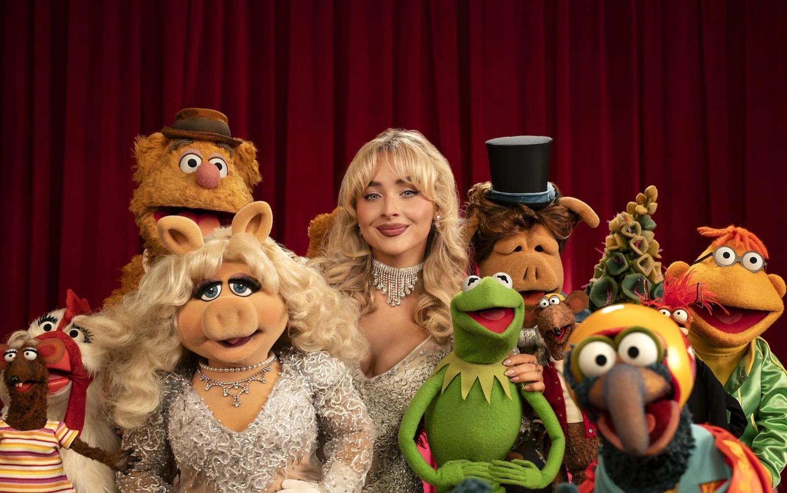 Sabrina Carpenter with the Muppets in Disney promotional photography for the 2026 special