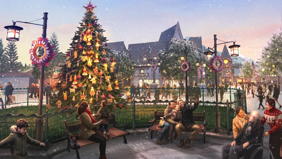 Christmas decorations in World of Frozen at Disneyland Paris